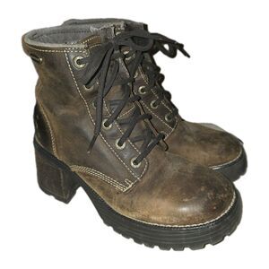 SKECHERS Y2K Boots Womens SZ 7 Brown Grunge Ankle Chunky Heel Lug Sole SN 1253